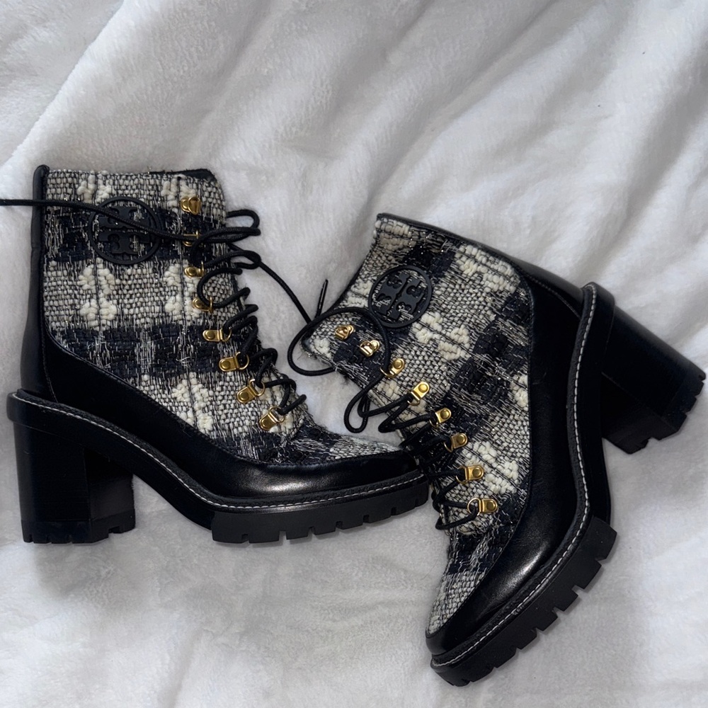 Tory Burch Miller Tweed Lug Sole Lace Up Heeled Boots Size 9.5 NWOT - Picture 11 of 11